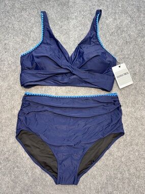 Hanna nikole plus-size twist-front high-waisted bikini scalloped trim swimsuit